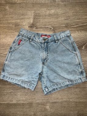 UNIONBAY Vintage Light Blue Denim Shorts with Red Logo Patch